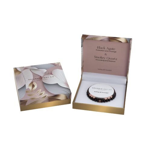 Elegance Collection Black Agate & Smokey Quartz (Rose Gold) Bracelets