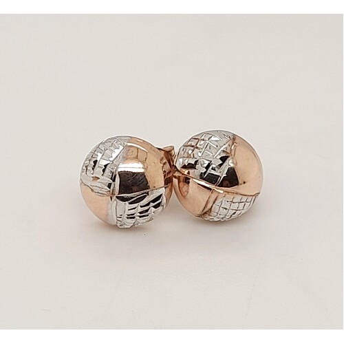 9 Carat Two-tone Rose and White Gold Etched Stud Earrings