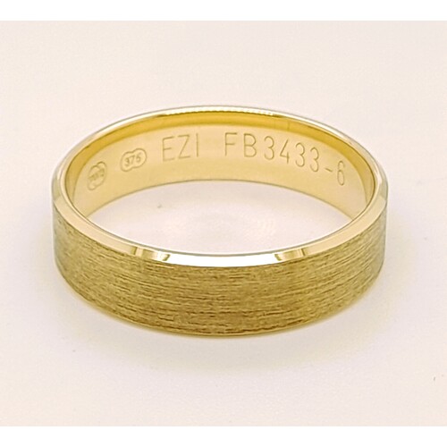 9 Carat Yellow Gold Satin Finished Bevelled Edge Ring AUS Size W½