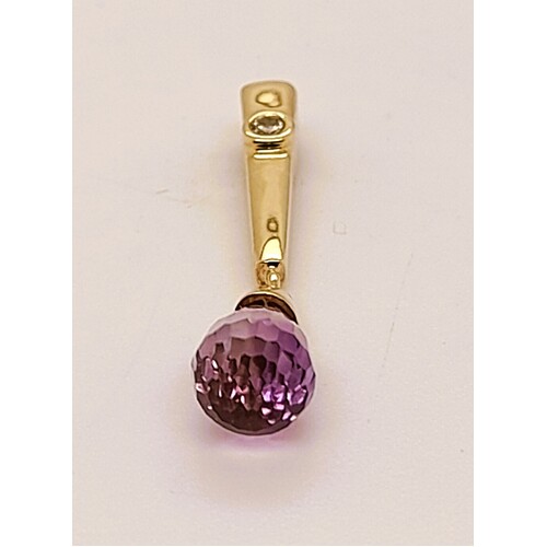 9 Carat Yellow Gold Amethyst and Diamond Drop Pendant