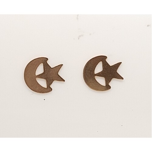 9 Carat Yellow Gold Star and Moon Stud Earrings