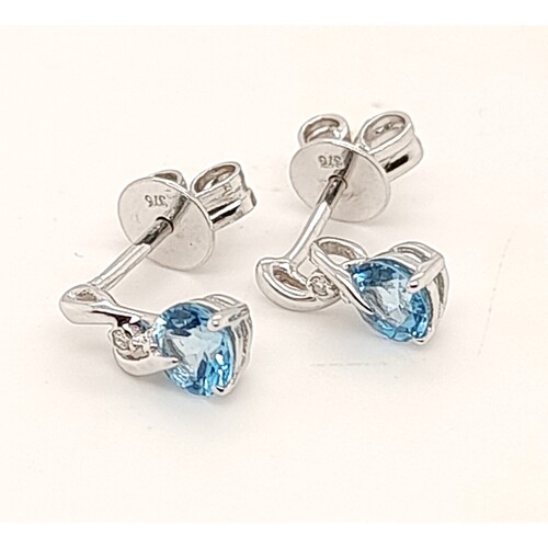 9 Carat White Gold Blue Topaz and Diamond Stud Earrings
