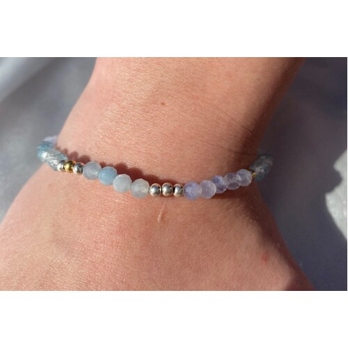 Born From The Earth Collection Facet Sky Blue Topaz, Milky Aquamarine & Aqua Chalcedony Bracelet