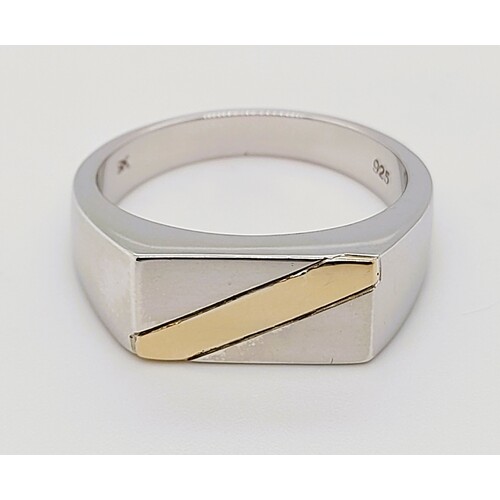 Sterling Silver and 9 Carat Yellow Gold Signet Ring AUS Size W
