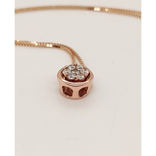 9 Carat Rose Gold Diamond Set Slider Pendant with 9 Carat Rose Gold Box Chain