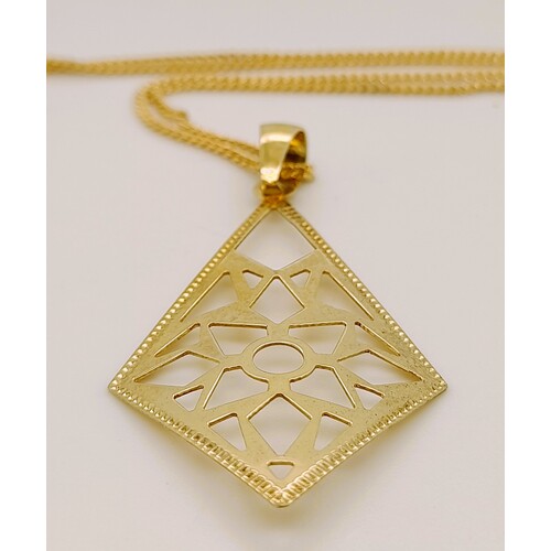 Sterling Silver Yellow Gold Plated Cutout Diamond Shaped Pendant - CLEARANCE