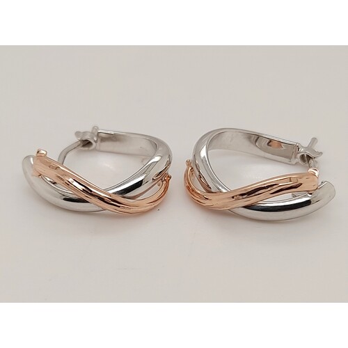 9 Carat Two-tone Rose and White Gold Double Twisted Hoop Earrings