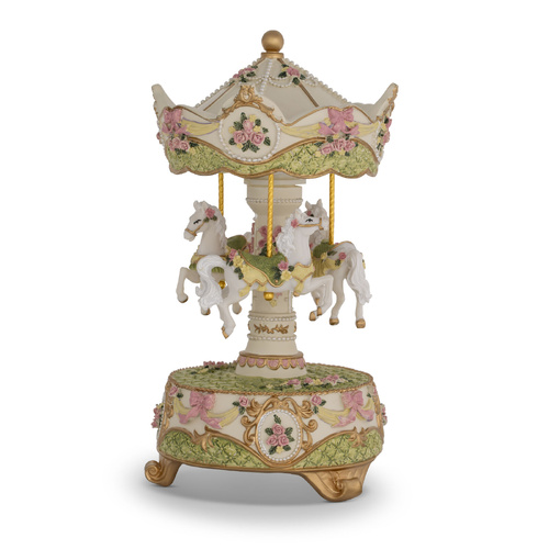 Resin 3 White Horse Bercy Musical Carousel