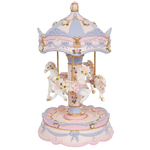 Resin 3 White Horse Luna Musical Carousel