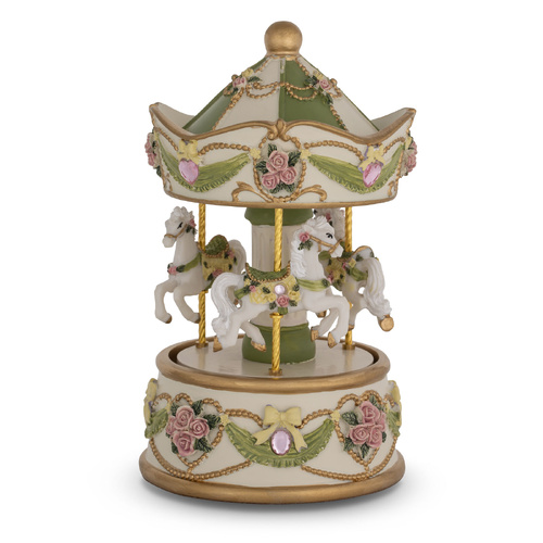 Petite Limone Resin 3 White Horse Musical Carousel
