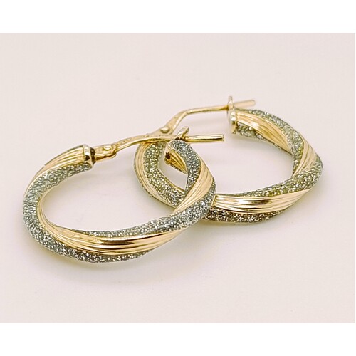 9 Carat Two-tone Yellow and White Gold Hoop Earrings