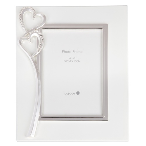 White/Silver Deux Coeur 10 x 15cm Photo Frame