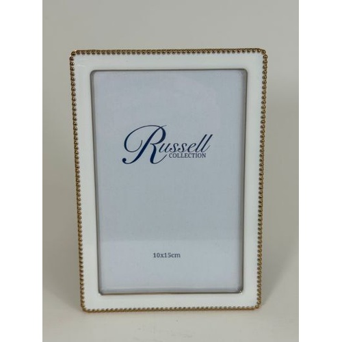White/Goldtone Beaded 10 x 15cm (4 x 6") Photo Frame