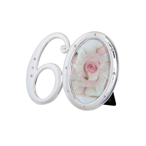 Silver Plated Diamante Age/Anniversary 6 x 9cm (2.5 x 4") Photo Frames - Number 60