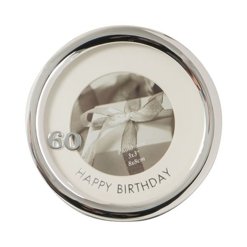 60th Birthday Silver Plated 8 x 8cm Round Photo Frame