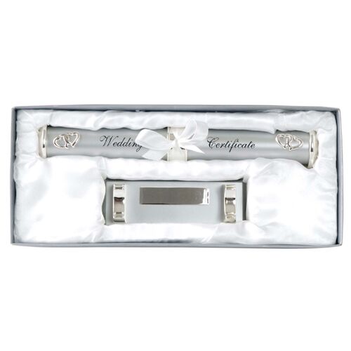 Silver Plate Wedding Certificate Holder with Stand