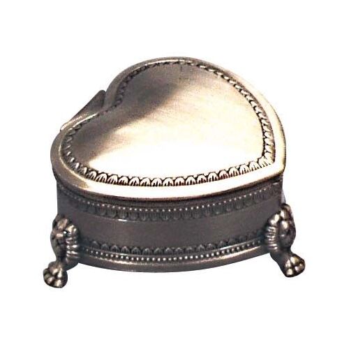 Pewter Finish Heart Shaped Footed Jewellery Box