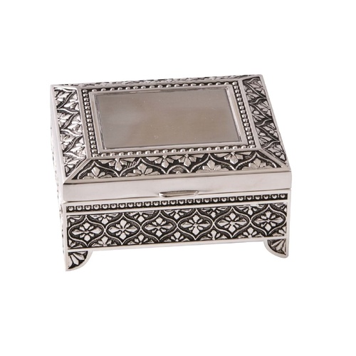 Square Silverplate 7.5cm (3") Diamond Design Jewellery Box