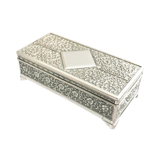 Rectangular Silverplate 18cm (7") Diamond Design Jewellery Box