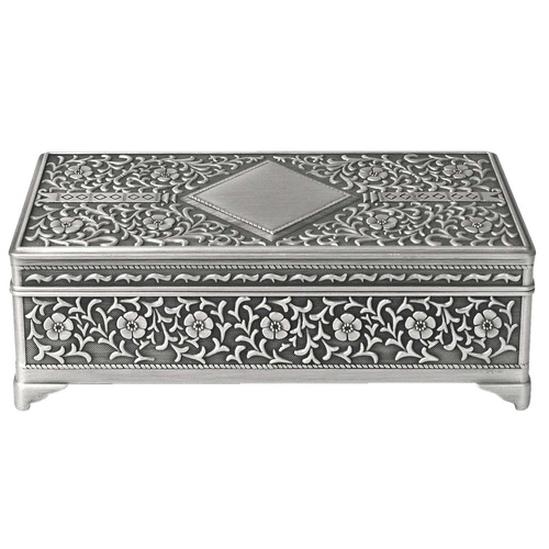 Rectangular Pewter Finish 18cm (7") Diamond Design Jewellery Box