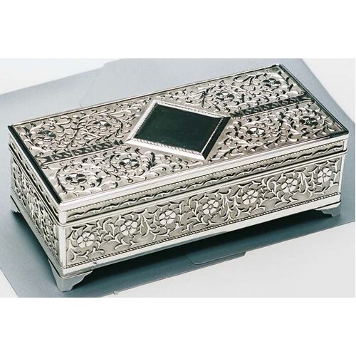 Rectangular Silver Plate 23cm (9") Diamond Design Jewellery Box