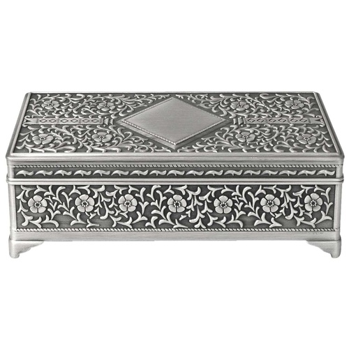 Rectangular Pewter Finish 23cm (9") Diamond Design Jewellery Box