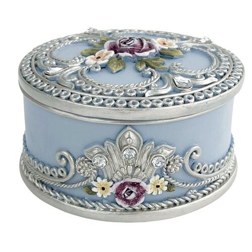 Blue Floral Resin Jewel Box with Lace and Crystals SOPHIE