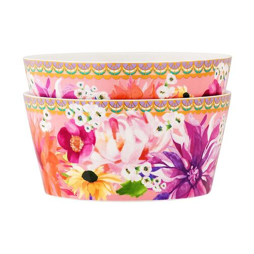 Teas & C's Dahlia Daze Set of 2 Pink 12cm Porcelain Bowls