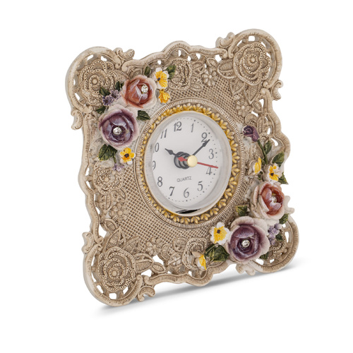 Resin Lace Floral Design Bedside Clock with Crystals CORDELIA