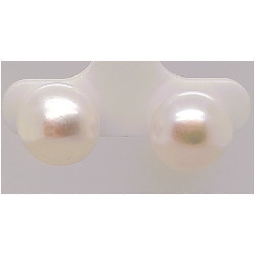 Sterling Silver 11mm White Button Freshwater Pearl Stud Earrings - CLEARANCE