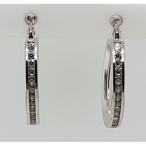 9 Carat White Gold/ Sterling Silver Filled Cubic Zirconia Hoop Earrings