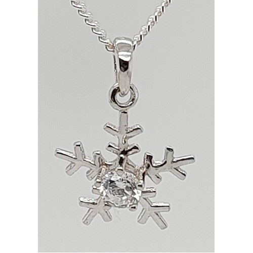 9 Carat White Gold Sterling Silver Filled Cubic Zirconia Snow Flake Pendant