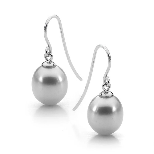 Grey 7.5-8mm Freshwater Pearl Drop Earrings in Sterling Silver