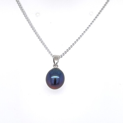 Black 7.5-8mm Freshwater Pearl Pendant in Sterling Silver