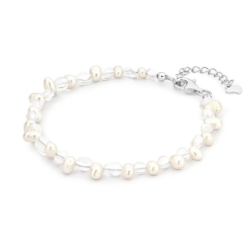19cm Romi 5-6mm Clear Quartz and 4-5mm White Freshwater Pearl Bracelet