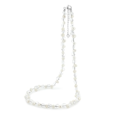 42cm Romi 5-6mm Clear Quartz and 4-5mm White Freshwater Pearl Necklace