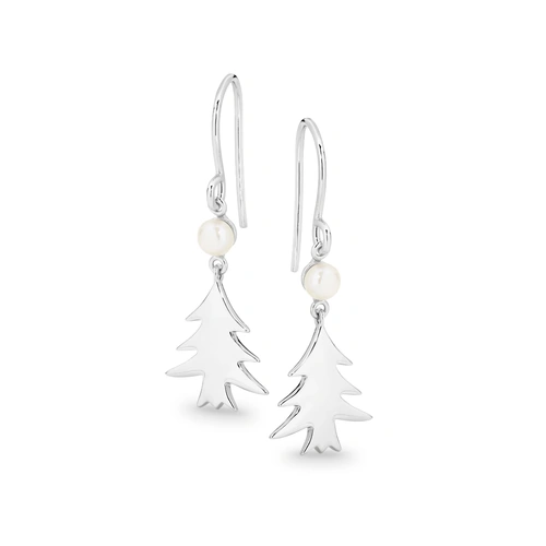 Sterling Silver White Freshwater Pearl Christmas Tree Drop Earring