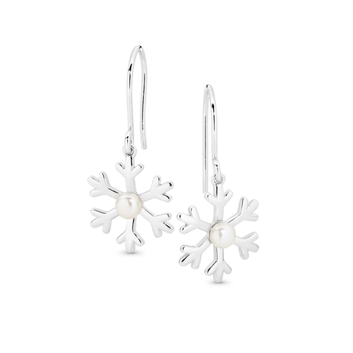 Sterling Silver White Freshwater Pearl Snowflake Splendour Drop Earring