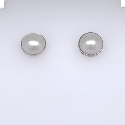 Sterling Silver 10mm White Mabe Cultured Pearl Earrings