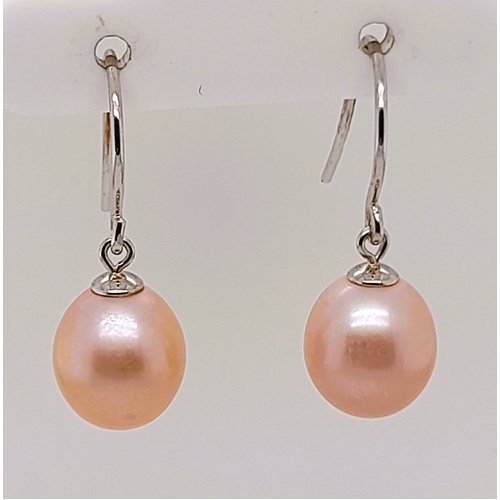Pink 9-9.5mm Freshwater Pearl Earrings in Sterling Silver - CLEARANCE