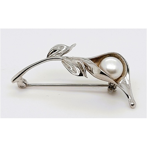 Sterling Silver and Freshwater Pearl Lily Brooch