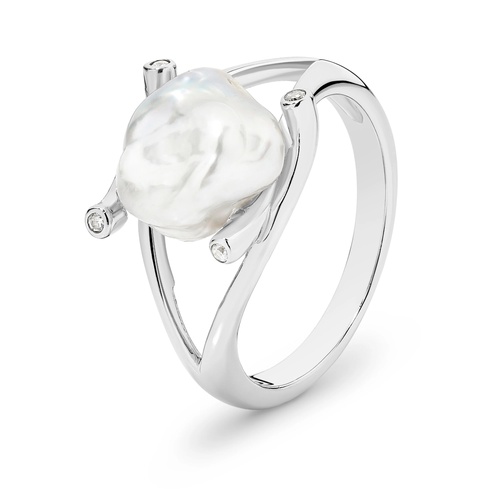 Lila Sterling Silver Freshwater Pearl and Cubic Zirconia Ring AUS Size O½ 