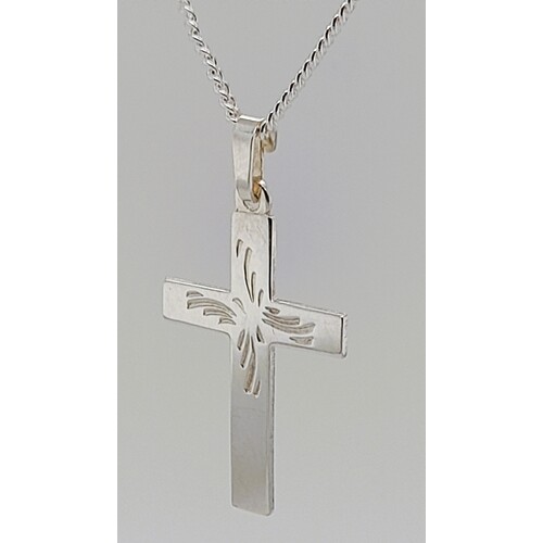 Fine Silver Engraved Cross Pendant