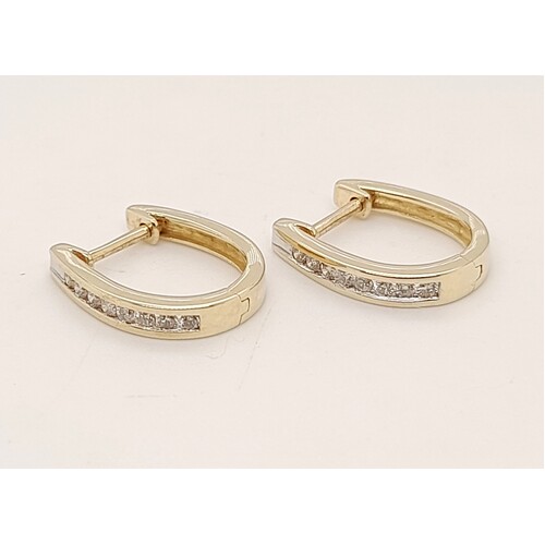 9 Carat Yellow Gold Channel Set Diamond Huggies