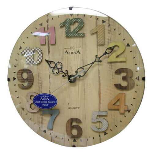 Round Wall Clock Timber Look Case with Patchwork Full Figured Numerals CLLOEM-96