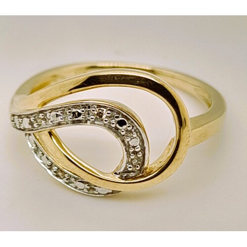 9 Carat Yellow Gold and Diamond Ring with a Double Loop AUS Size N