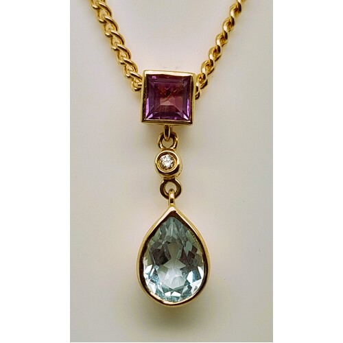 9 Carat Yellow Gold Amethyst and Blue Topaz Pendant