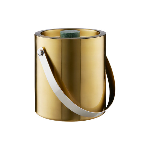 Cocktail & Co. Capitol Gold Finish & Green Marble Ice Bucket