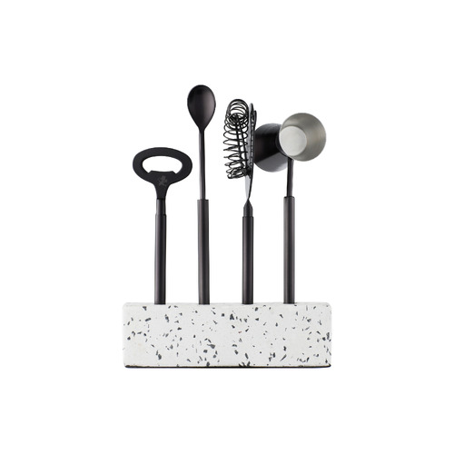 Cocktail & Co. Royce Black/Terrazzo 4 Piece Bar Tool Set