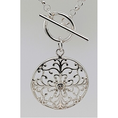 Sterling Silver Cubic Zirconia Set Medallion Pendant